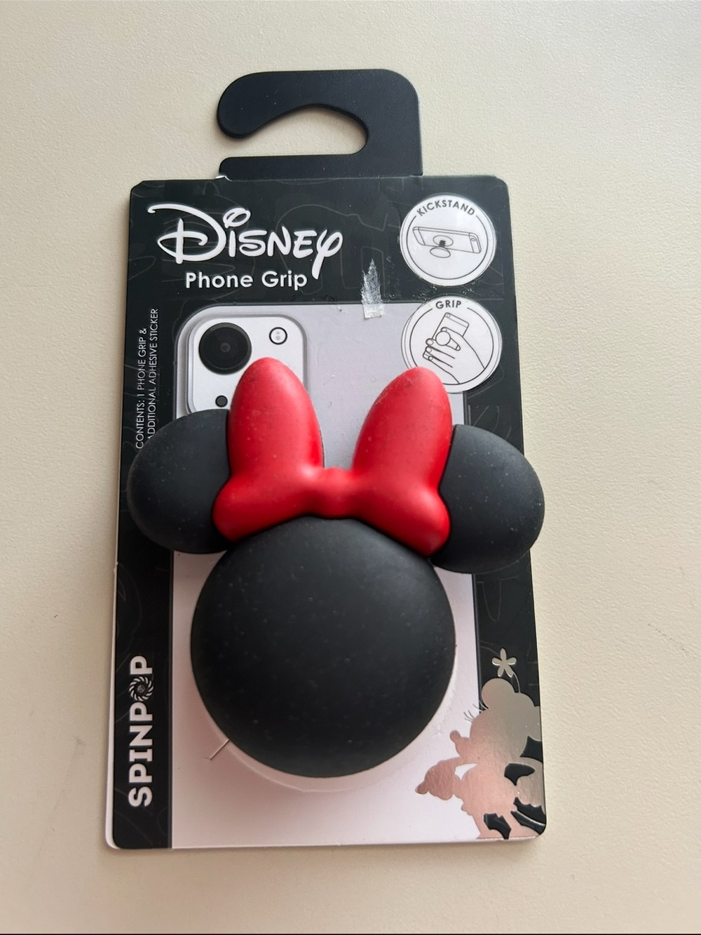 Disney Minnie Mouse Black and Red Phone Grip with Bow